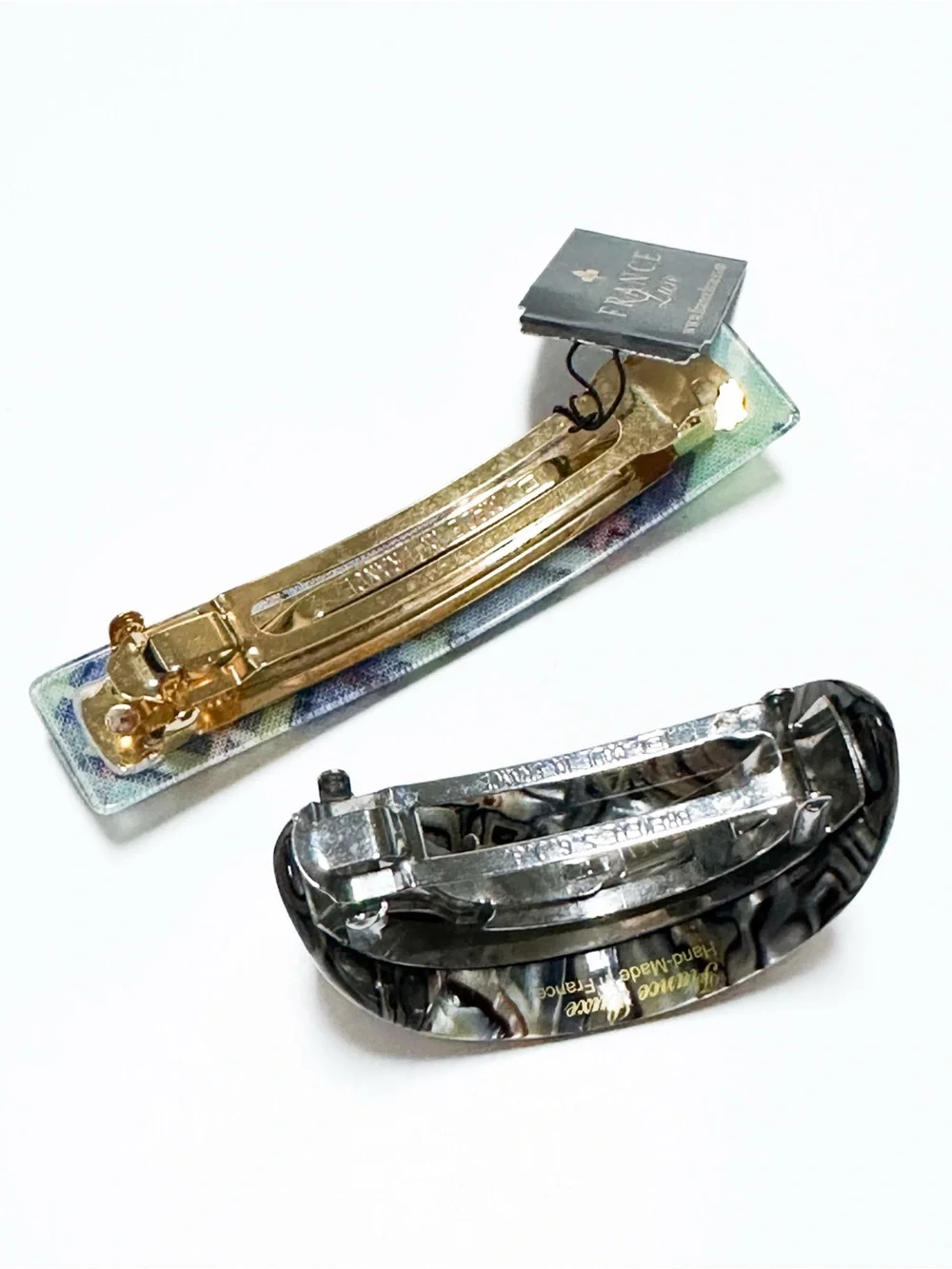 Set of 2 France Luxe Volume Barrette Hair Clips Plaid Tortoiseshell Handmade